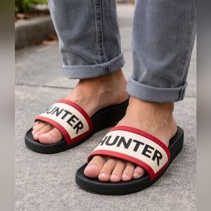 Hunter Logo Slide Sandals Size 10 Black Red Rubber